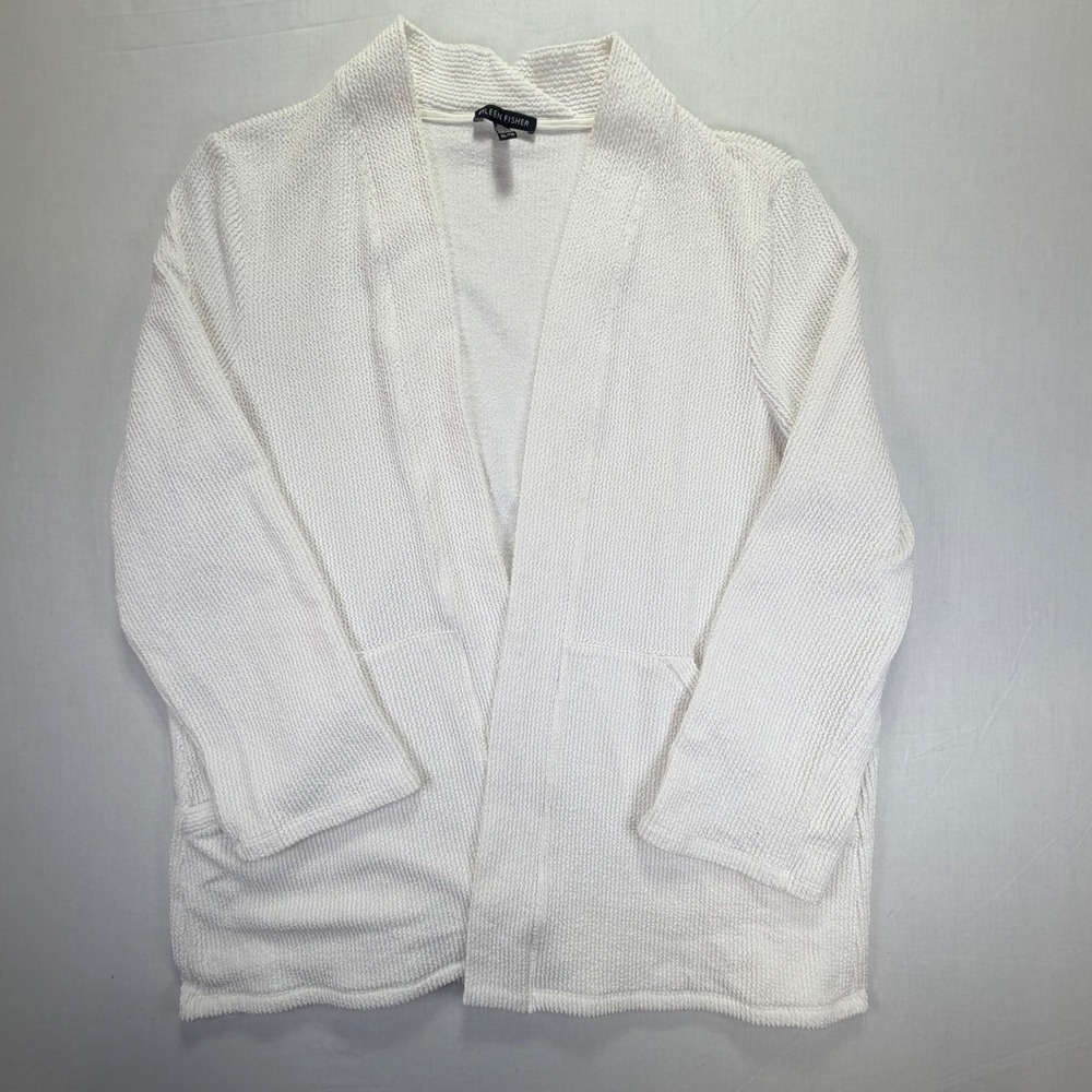 Eileen Fisher White Textured Knit Open Front Cardigan Sweater XL - Picture 2 of 6